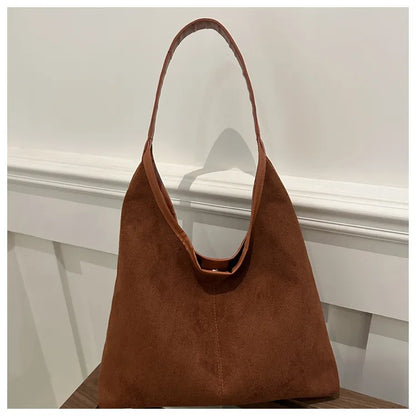 Suede Tote Bag – Large Capacity Soft Y2K Shoulder Bag with Zipper & Mobile Pocket