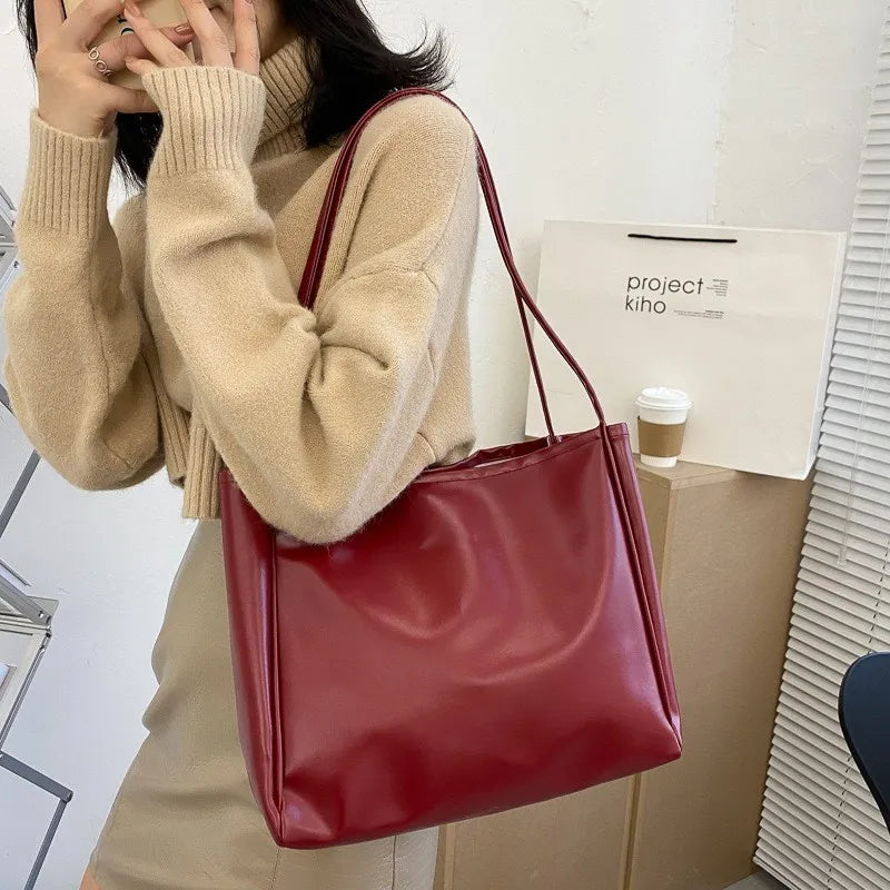 PU Leather Tote Bag – Minimalist Shoulder Bag for Daily, Office & Casual Outfits