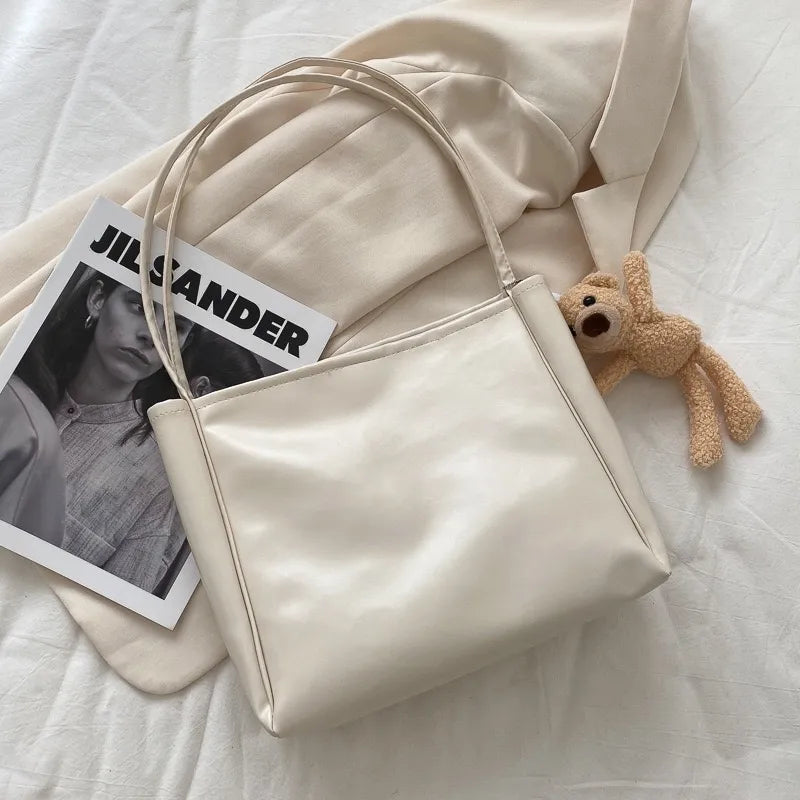 PU Leather Tote Bag – Minimalist Shoulder Bag for Daily, Office & Casual Outfits