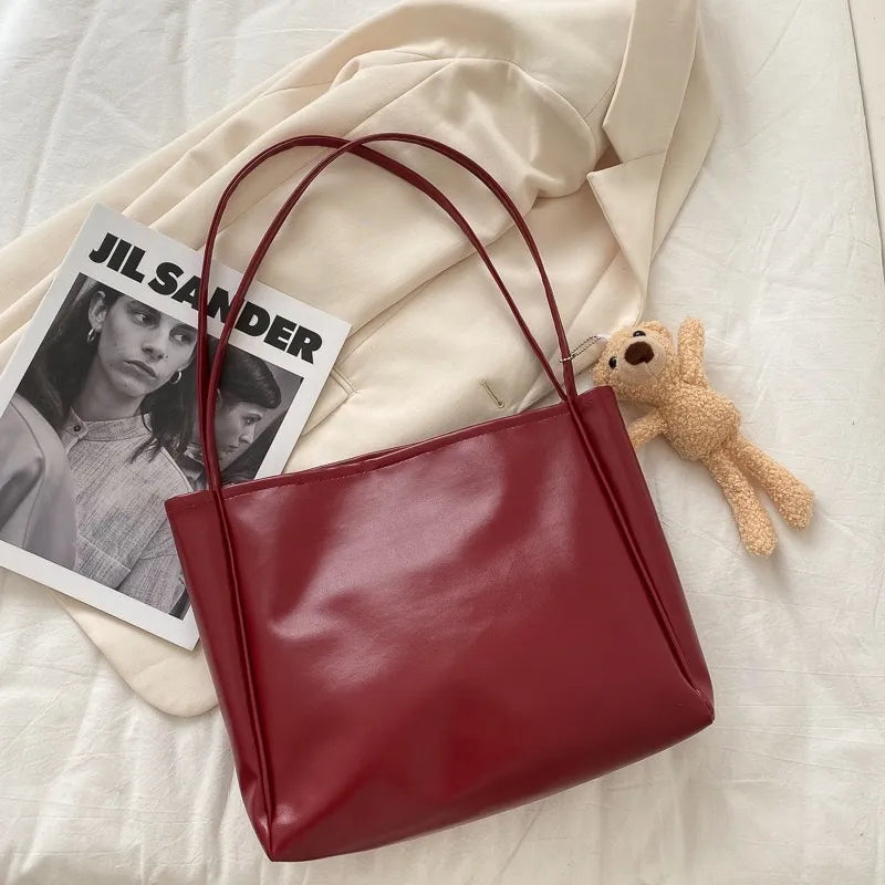 PU Leather Tote Bag – Minimalist Shoulder Bag for Daily, Office & Casual Outfits