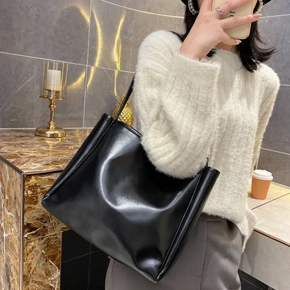 PU Leather Tote Bag – Minimalist Shoulder Bag for Daily, Office & Casual Outfits