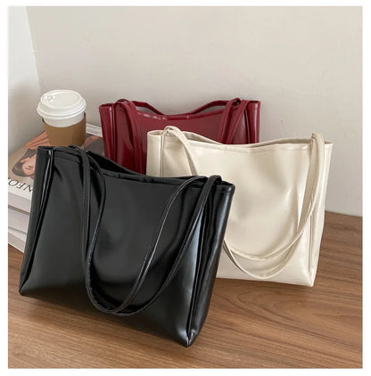 PU Leather Tote Bag – Minimalist Shoulder Bag for Daily, Office & Casual Outfits