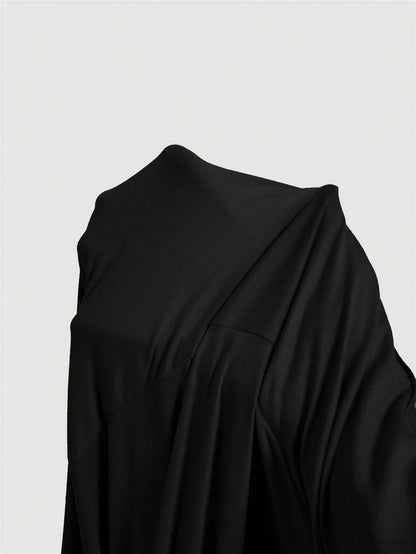 Fashzeo Black mock neck sleeveless long dress featuring a sleek bodycon fit and high neck for an elegant party wear aesthetic.2