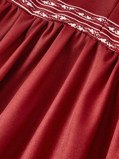 Fashzeo Burgundy romantic floral print midi dress with cowl neck and thigh-high slit for elegant party wear3