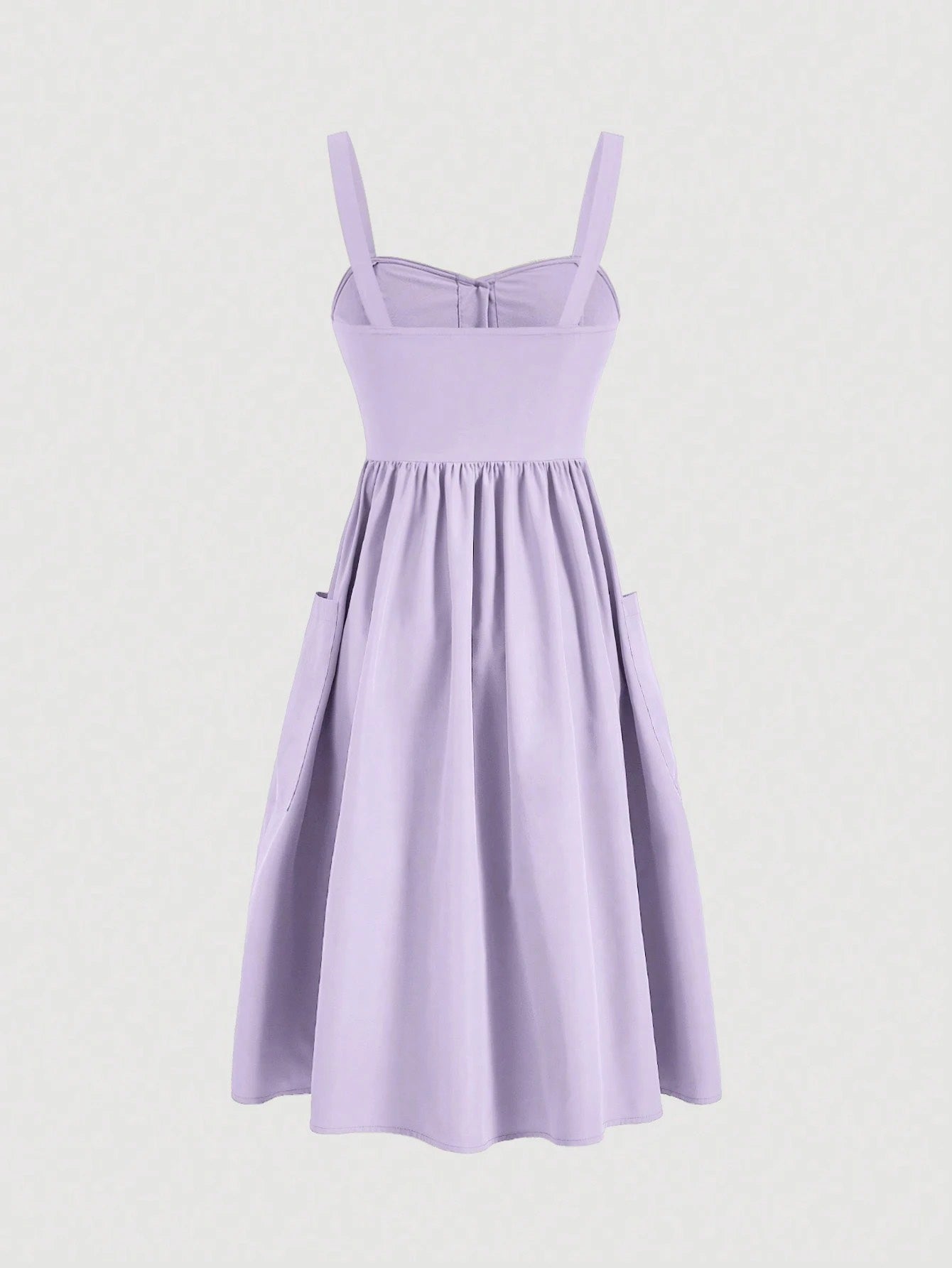 Fashzeo Lilac purple sleeveless button-front midi sundress with wide straps and functional side pockets for women summer fashion1