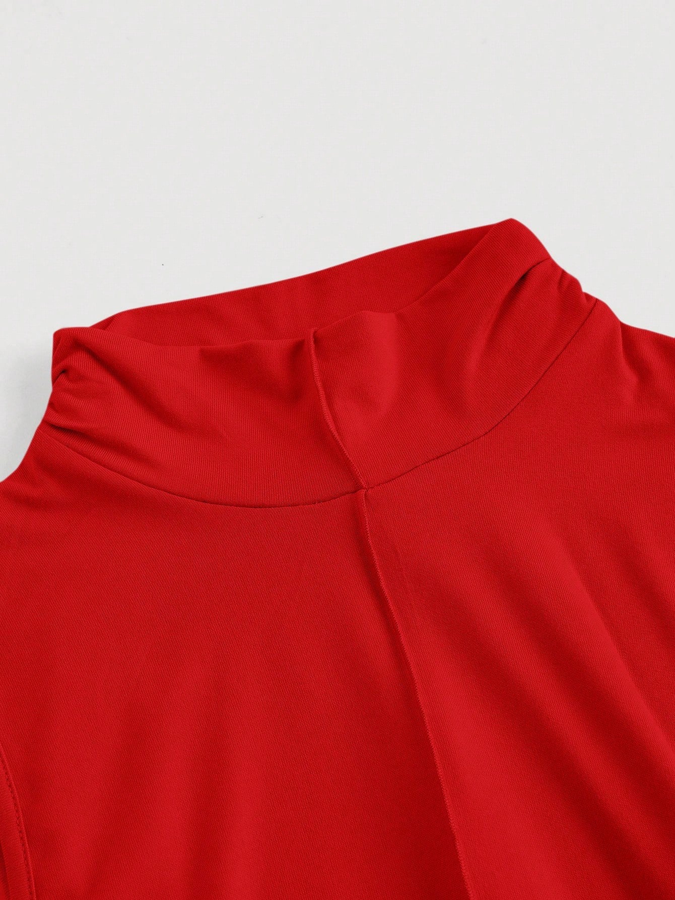 Fashzeo Red mock neck sleeveless long dress featuring a sleek bodycon fit and high neck for an elegant party wear aesthetic.