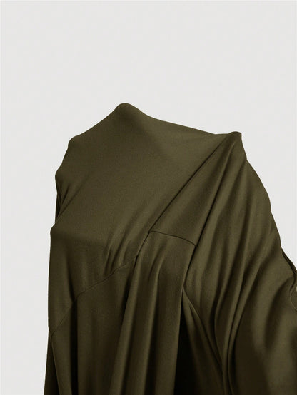 Fashzeo army green mock neck sleeveless long dress featuring a sleek bodycon fit and high neck for an elegant party wear aesthetic.2