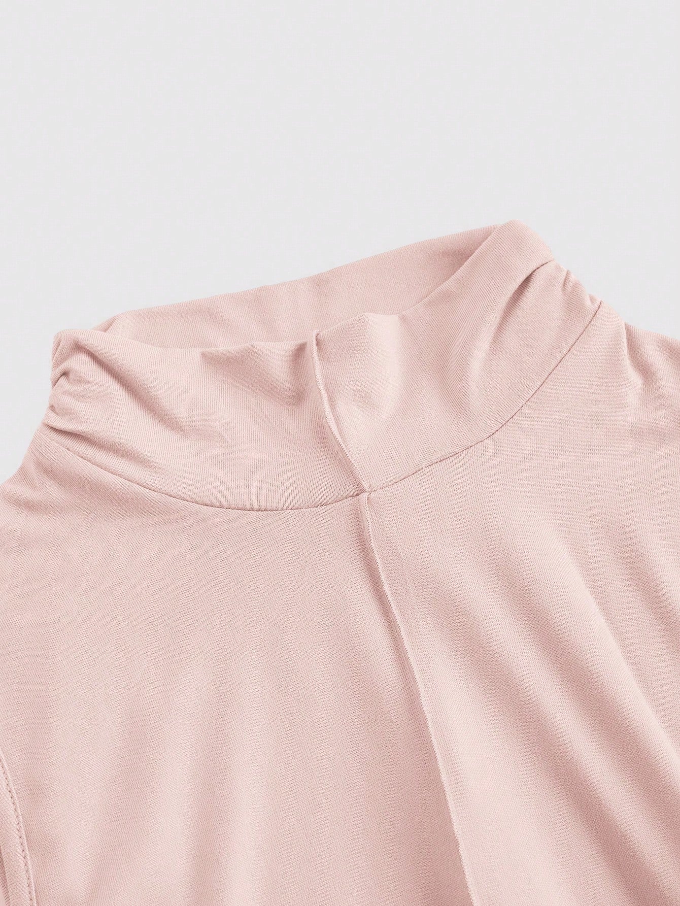Fashzeo baby pink mock neck sleeveless long dress featuring a sleek bodycon fit and high neck for an elegant party wear aesthetic.1