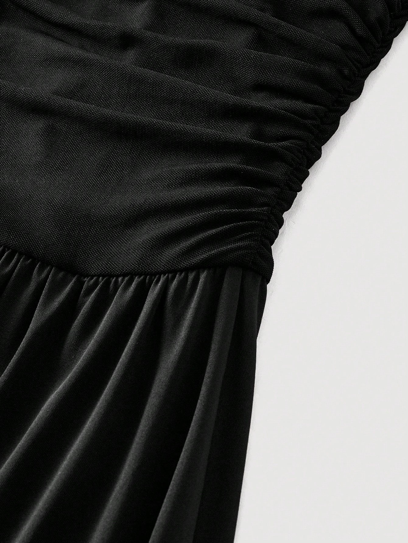 Fashzeo black off-shoulder mesh 2-in-1 dress with dramatic trumpet sleeves and asymmetrical neckline for women's vintage boho fashion3