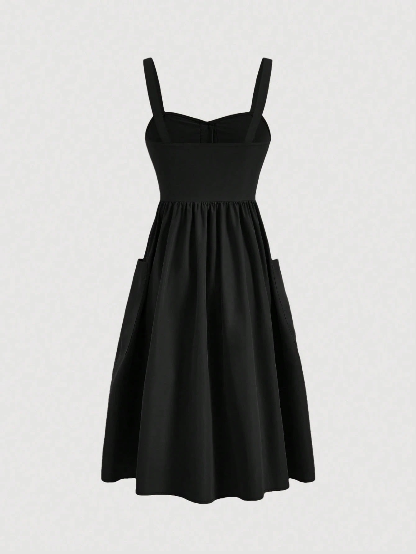 Fashzeo black sleeveless button-front midi sundress with wide straps and functional side pockets for women summer fashion1
