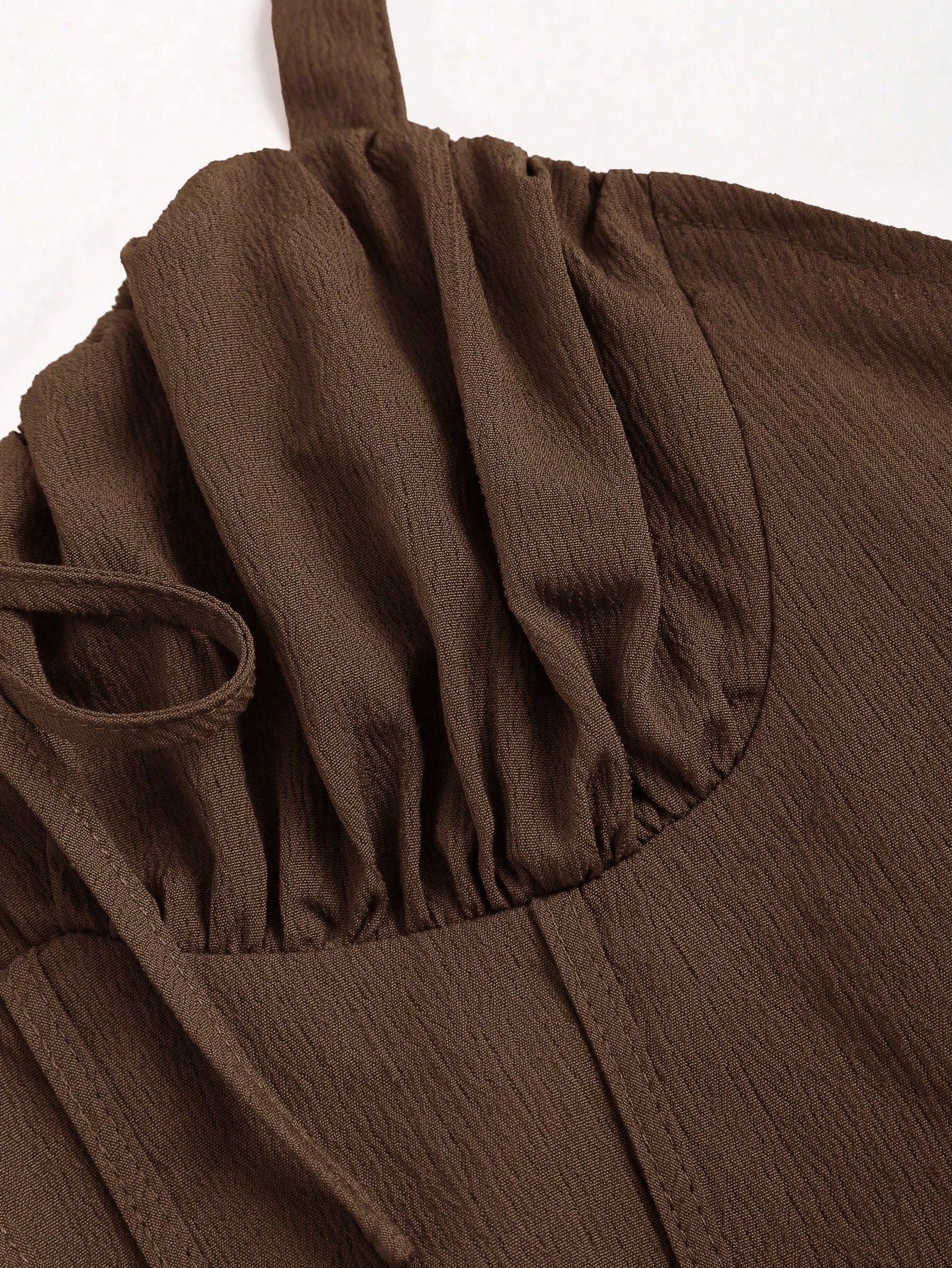 Fashzeo brown corset-style midi dress with ruched bust and adjustable tie-shoulder straps for women4