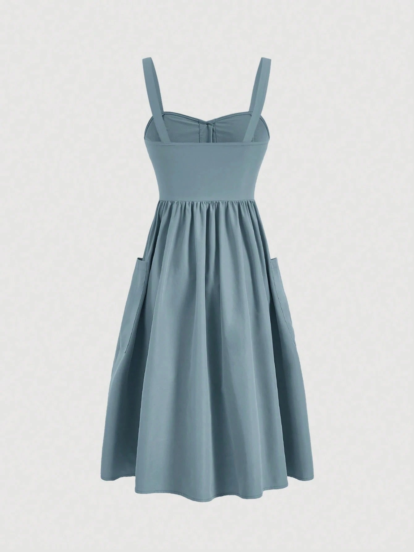 Fashzeo dusty blue sleeveless button-front midi sundress with wide straps and functional side pockets for women summer fashion1
