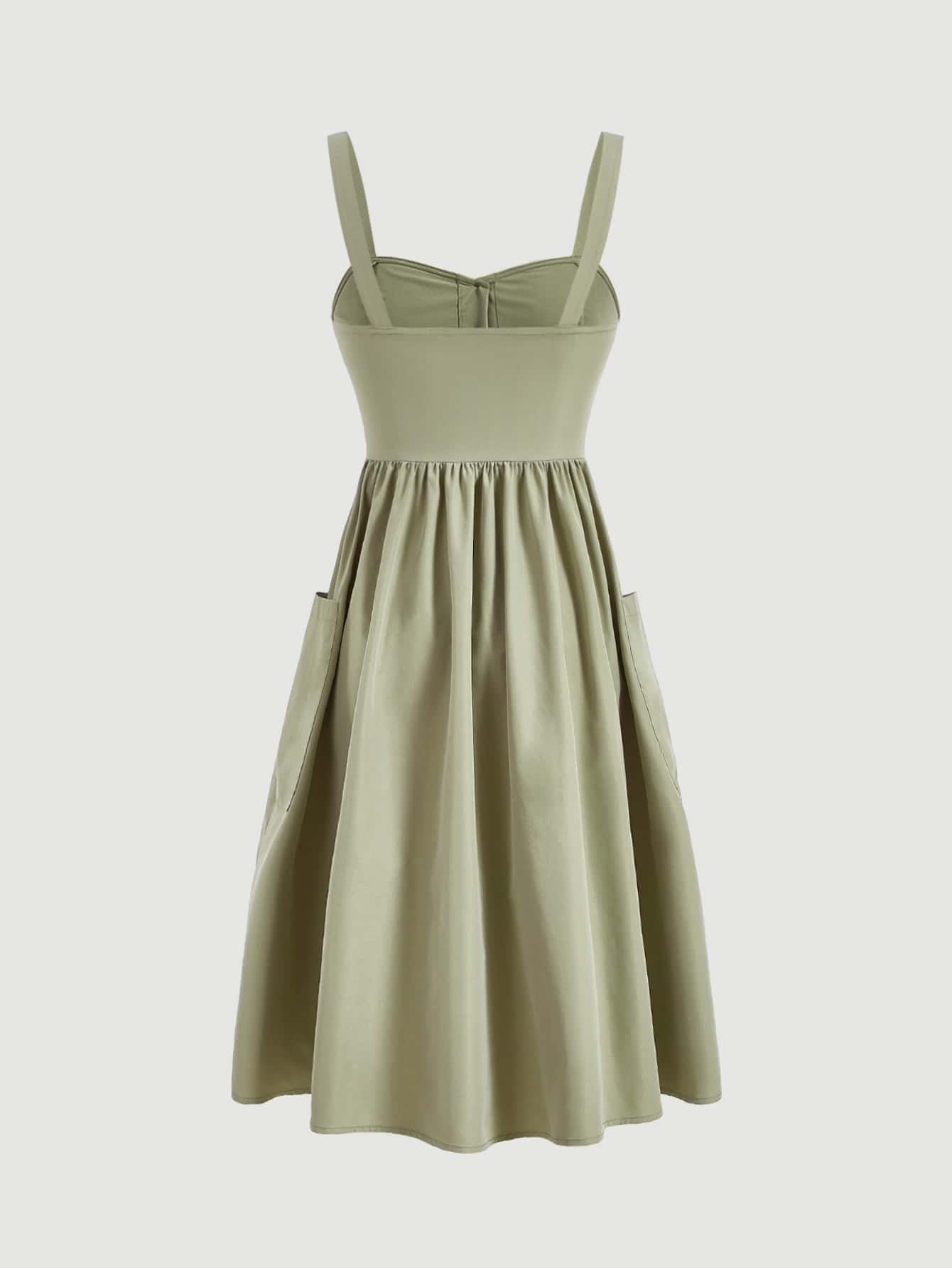 Fashzeo lime green sleeveless button-front midi sundress with wide straps and functional side pockets for women summer fashion1