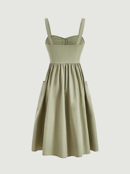 Fashzeo lime green sleeveless button-front midi sundress with wide straps and functional side pockets for women summer fashion1