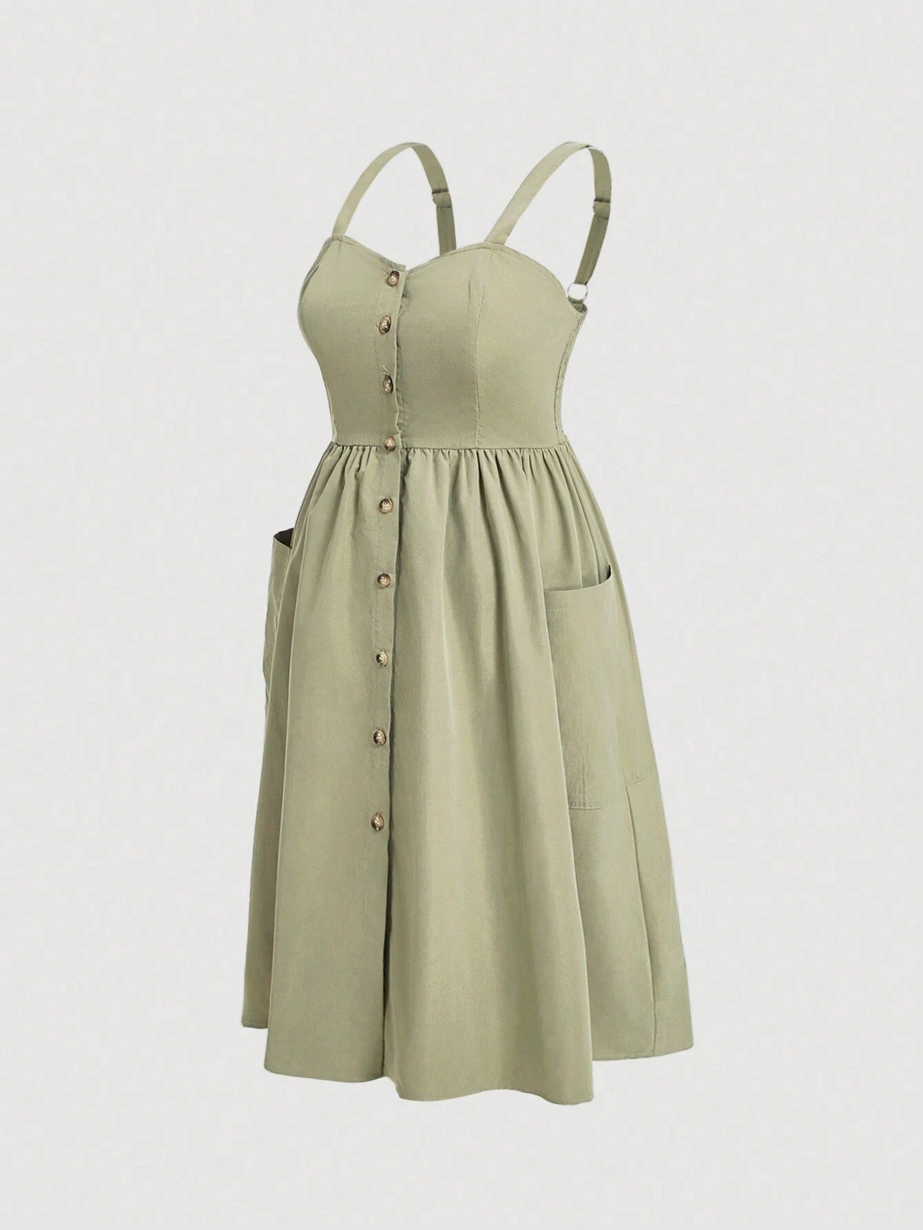 Fashzeo lime green sleeveless button-front midi sundress with wide straps and functional side pockets for women summer fashion6
