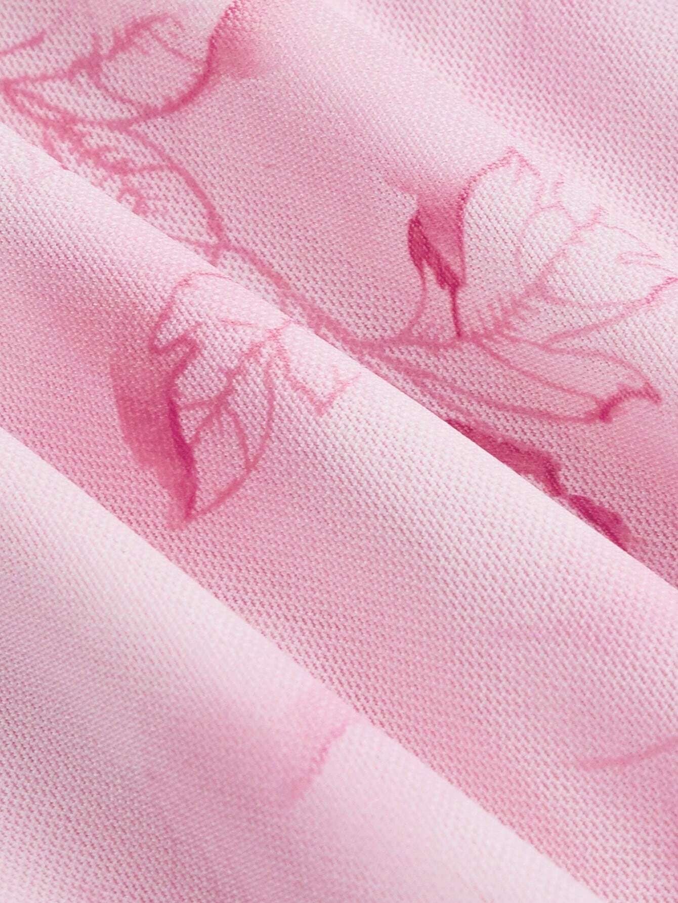 Fashzeo pastel pink tie-dye long dress with ruffle trim V-neck and sexy high side slit for summer vacation fashion.2