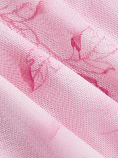 Fashzeo pastel pink tie-dye long dress with ruffle trim V-neck and sexy high side slit for summer vacation fashion.2