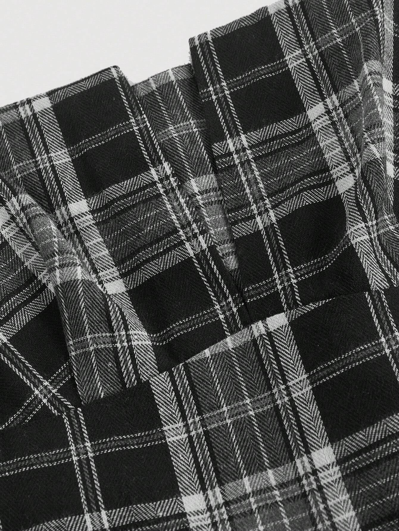 Fashzeo vintage plaid midi slip dress in black-white featuring a cinched waist and flared hem2