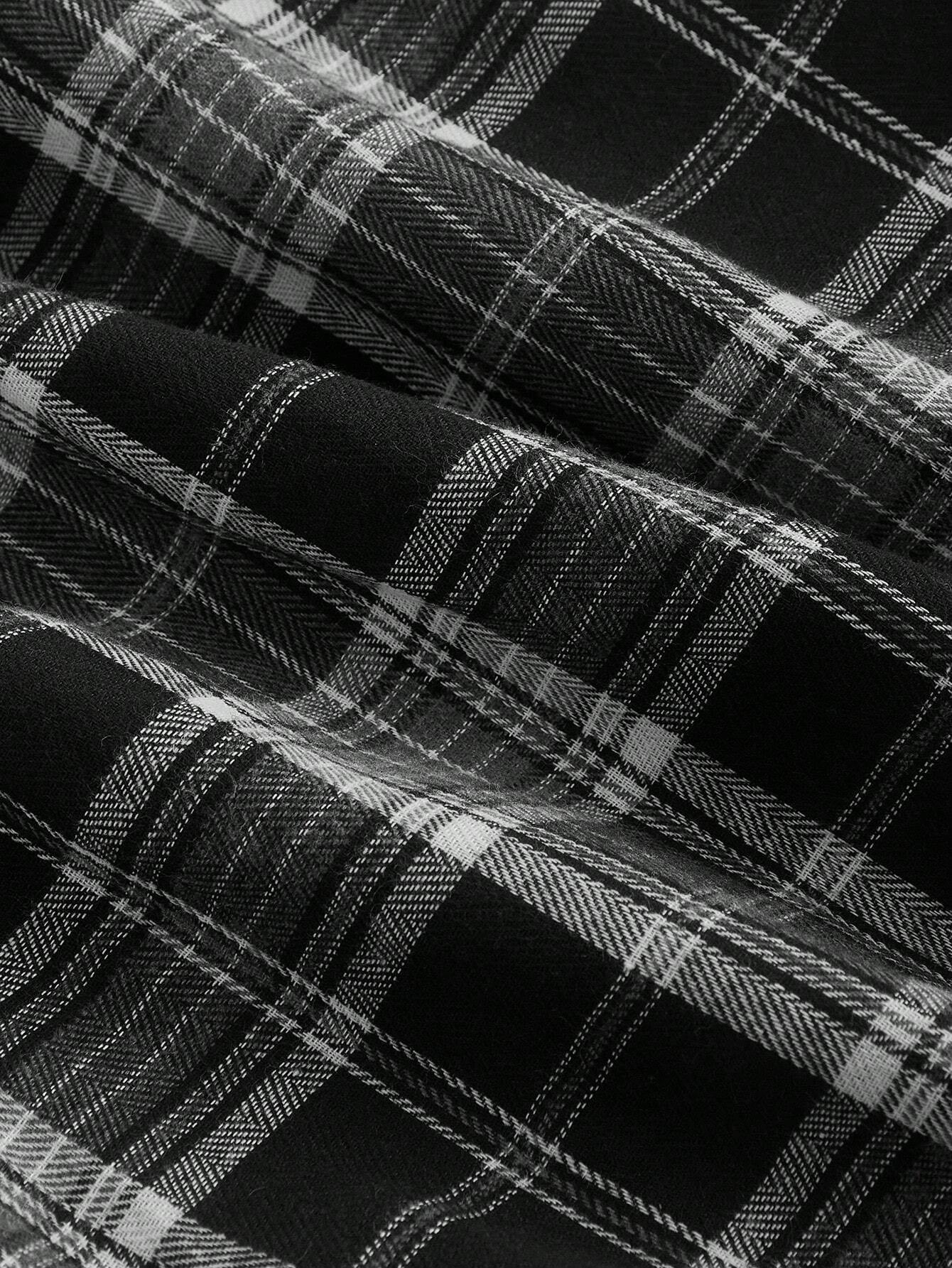 Fashzeo vintage plaid midi slip dress in black-white featuring a cinched waist and flared hem3