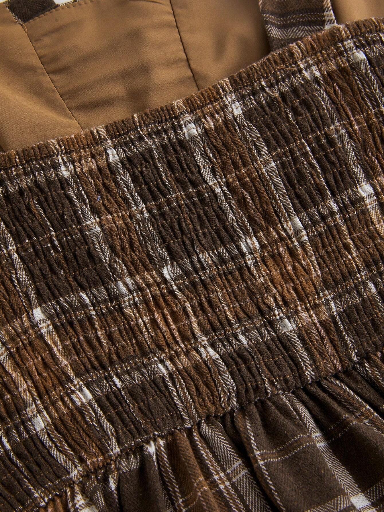 Fashzeo vintage plaid midi slip dress in brown featuring a cinched waist and flared hem3