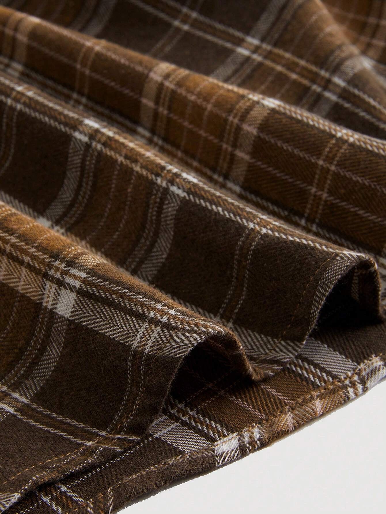 Fashzeo vintage plaid midi slip dress in brown featuring a cinched waist and flared hem4