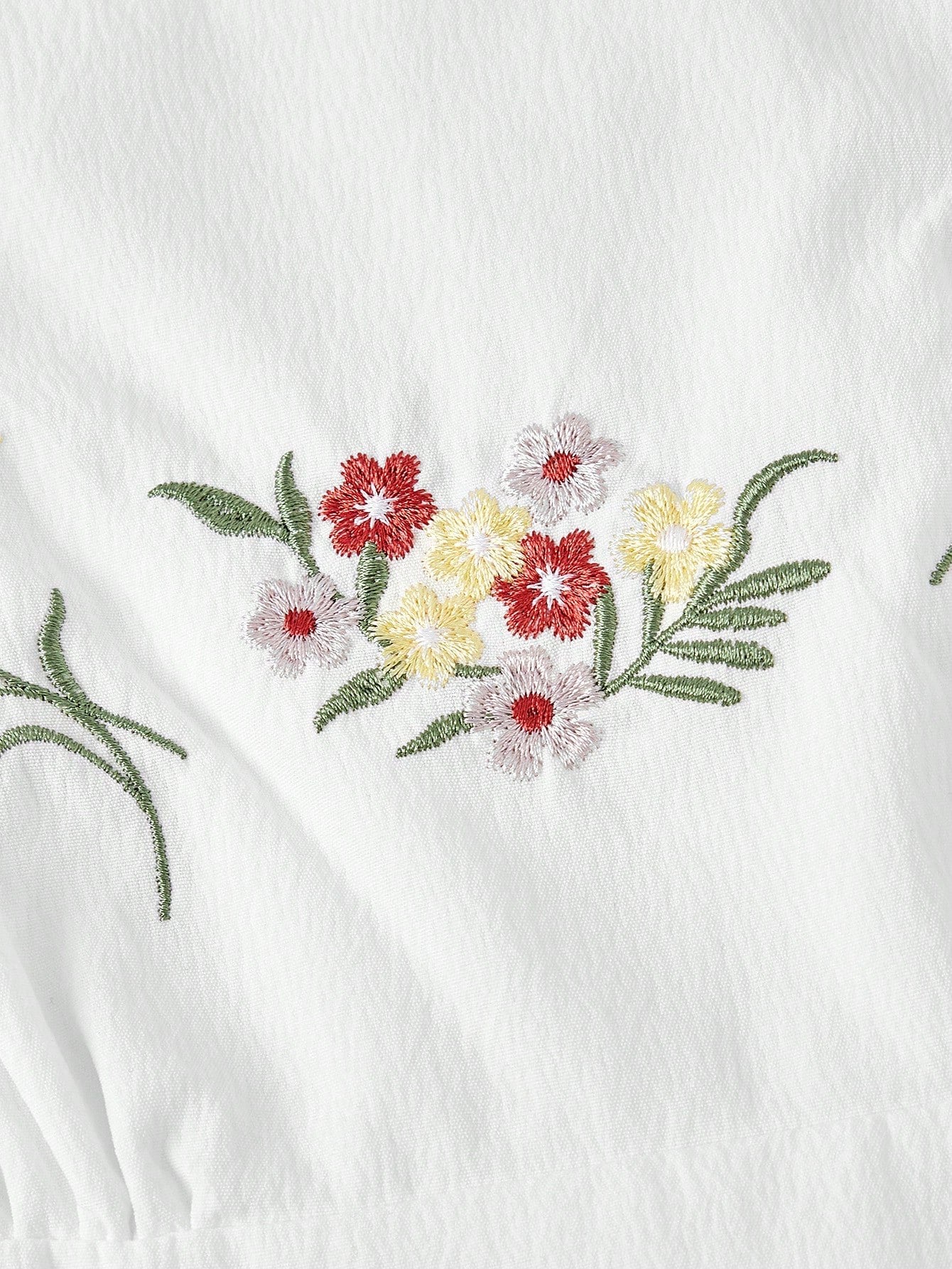 Fashzeo white embroidered midi dress with contrast lace square neck and puff shell sleeves2
