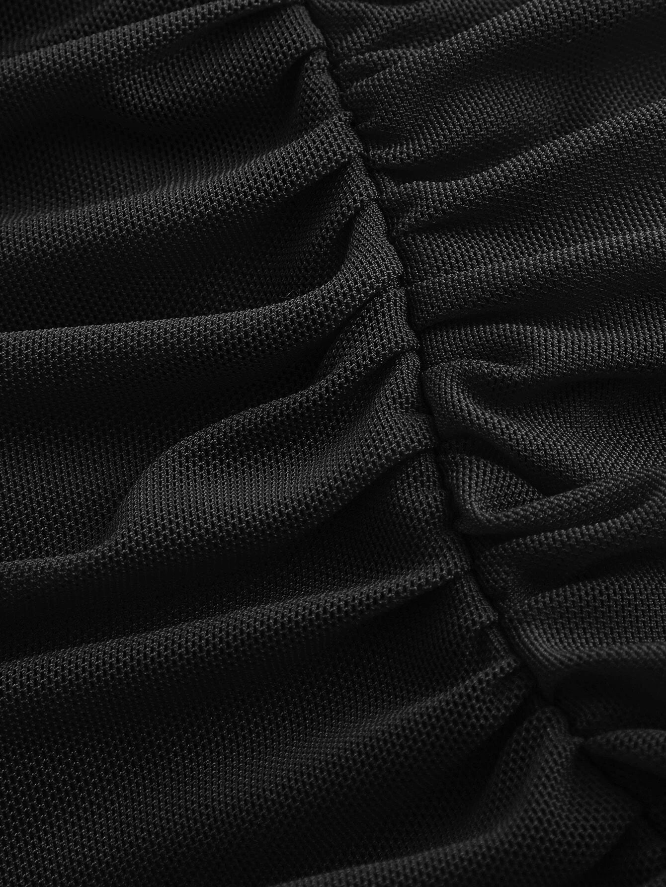 Fashzeo women's Black sleeveless ruched cami bodycon mini dress with square neckline and sheer mesh overlay in a sexy party style.4