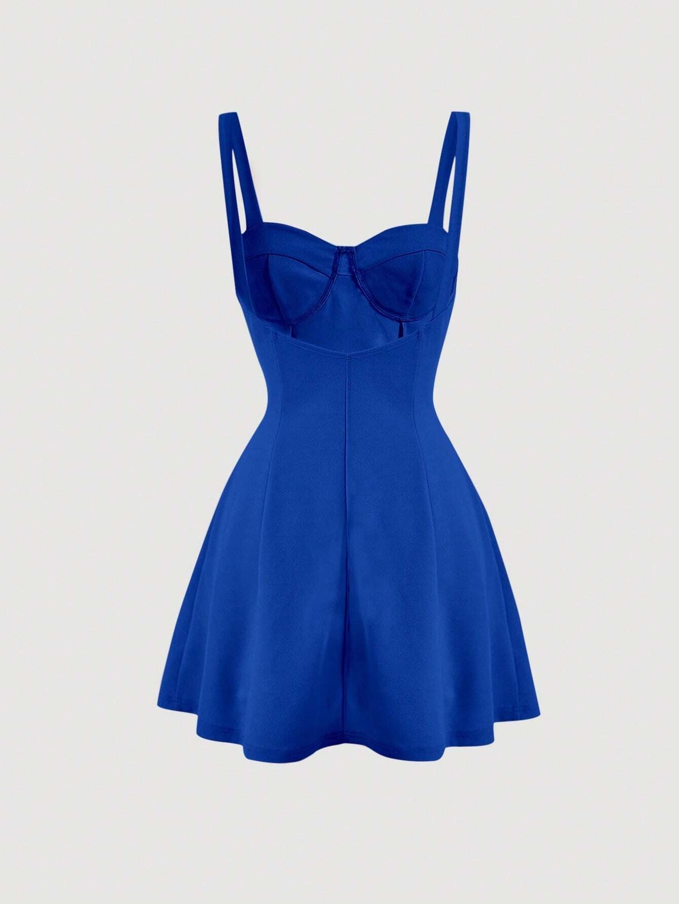 Fashzeo women's Royal Blue bustier cami mini dress with snatched waist and flared skirt for party wear1