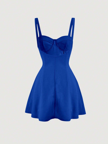 Fashzeo women's Royal Blue bustier cami mini dress with snatched waist and flared skirt for party wear1