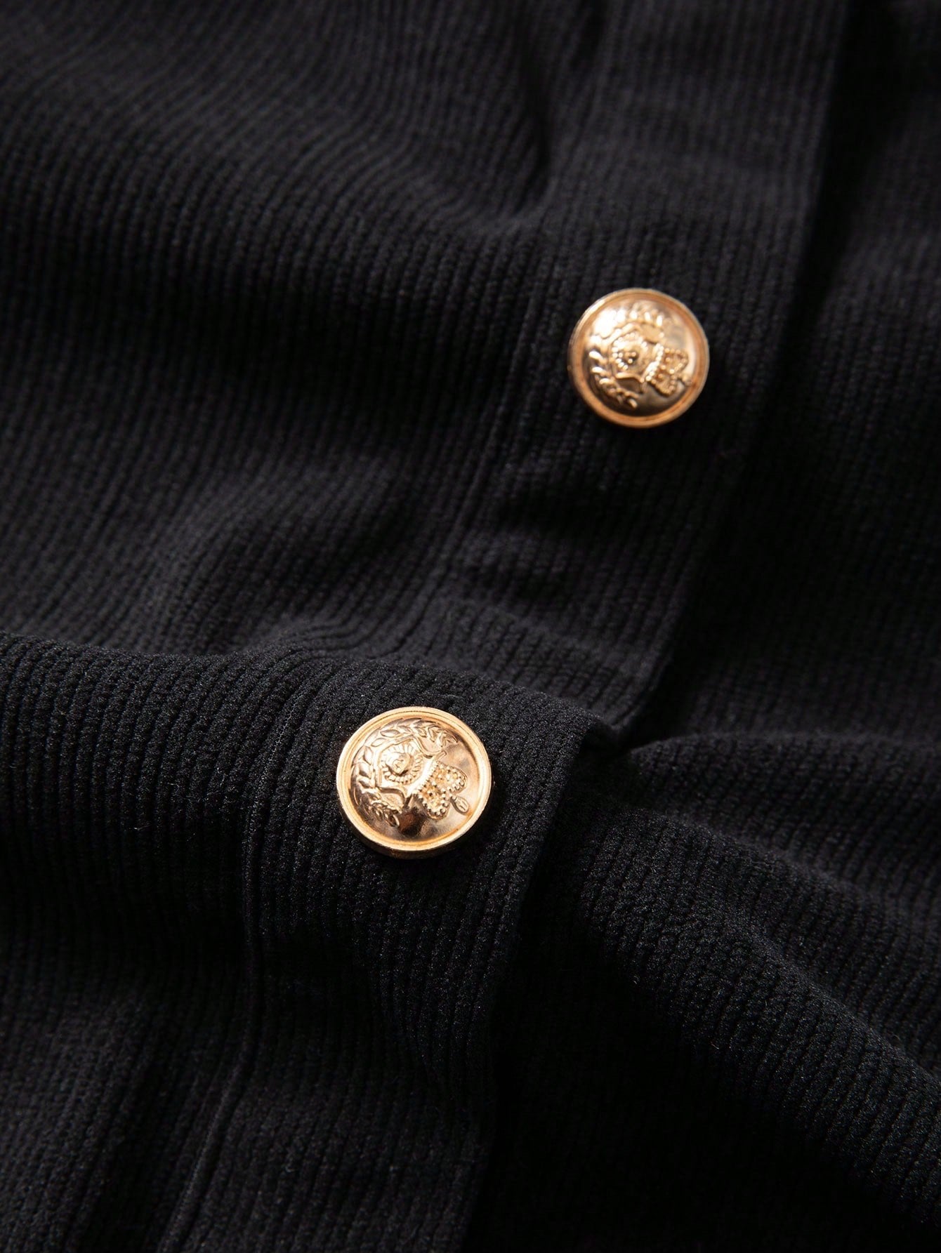 Fashzeo_women_s_black_long_sleeve_mini_dress_featuring_a_ruffled_stand_collar_gold_button-front_and_flap_pockets_in_a_preppy_vintage_style3