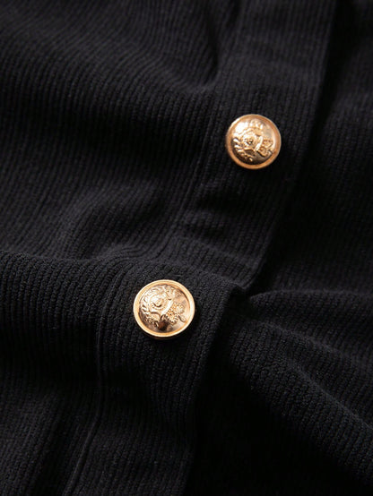 Fashzeo_women_s_black_long_sleeve_mini_dress_featuring_a_ruffled_stand_collar_gold_button-front_and_flap_pockets_in_a_preppy_vintage_style3