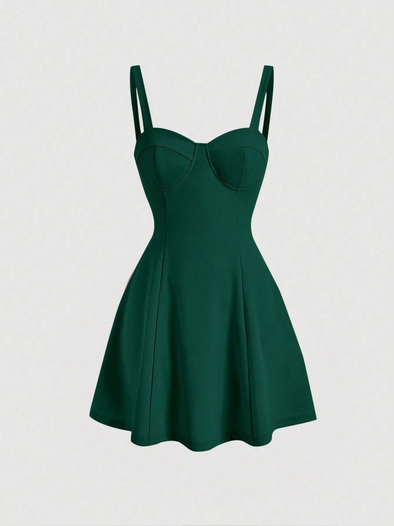 Fashzeo women's dark green bustier cami mini dress with snatched waist and flared skirt for party wear.