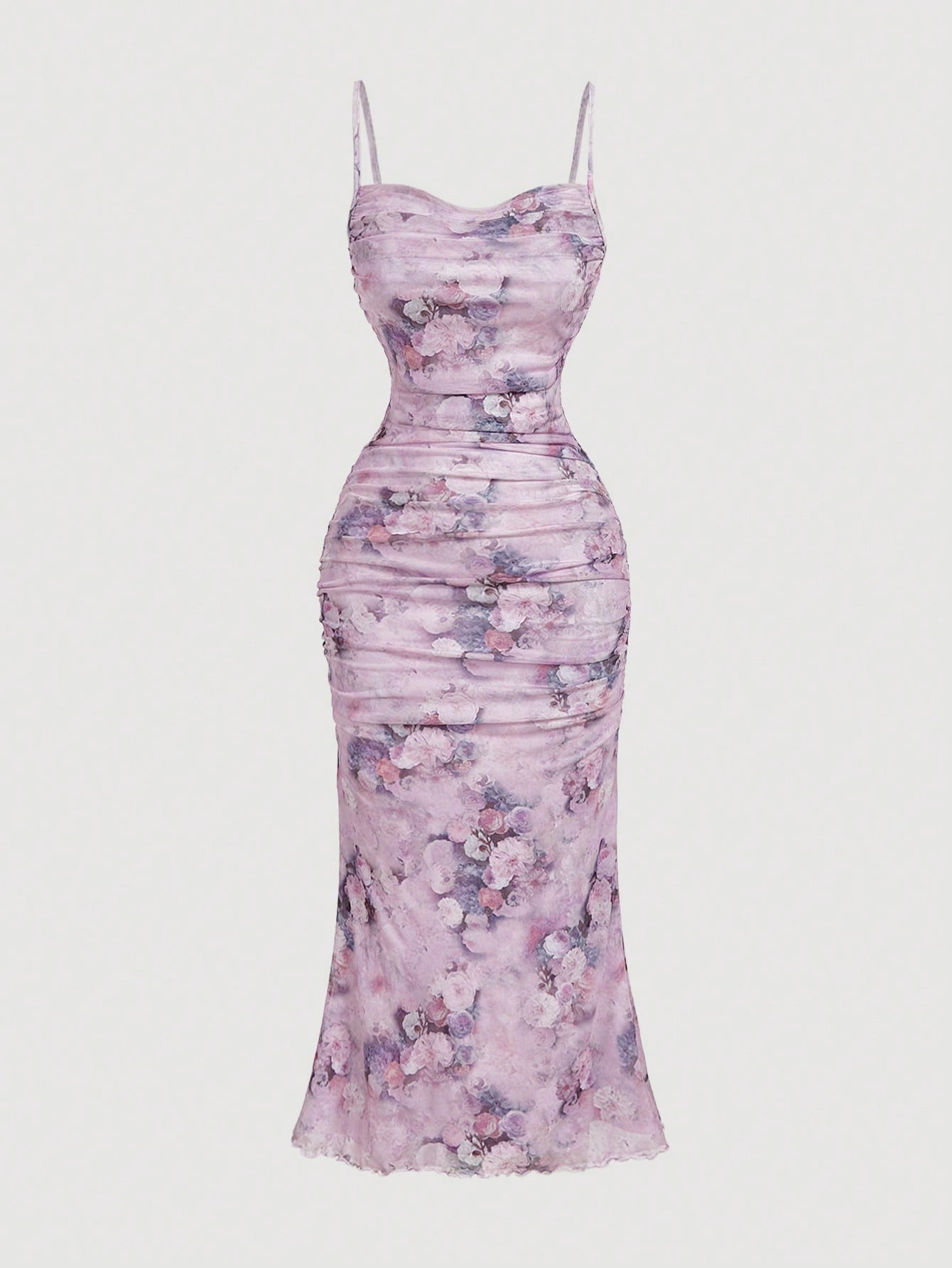 Fashzeo_women_s_vintage_floral_print_ruched_mesh_midi_slip_dress_in_lilac purple_with_adjustable_straps.