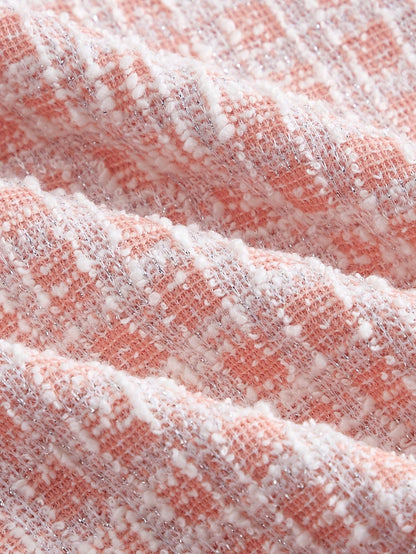 Fashzeo women's vintage plaid tweed mini dress featuring a sleeveless square neck and double-breasted pearl buttons in pastel pink3