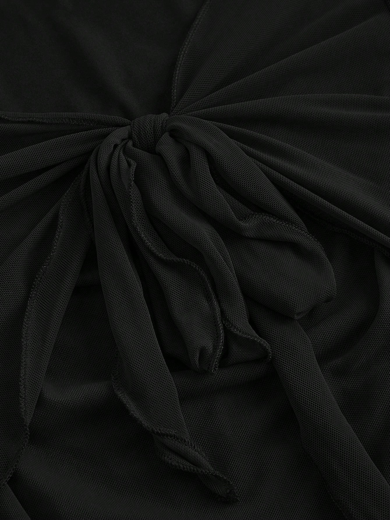 Fashzeo women's black front-knot top with long sheer bell sleeves and lettuce-edge ruffle trim.