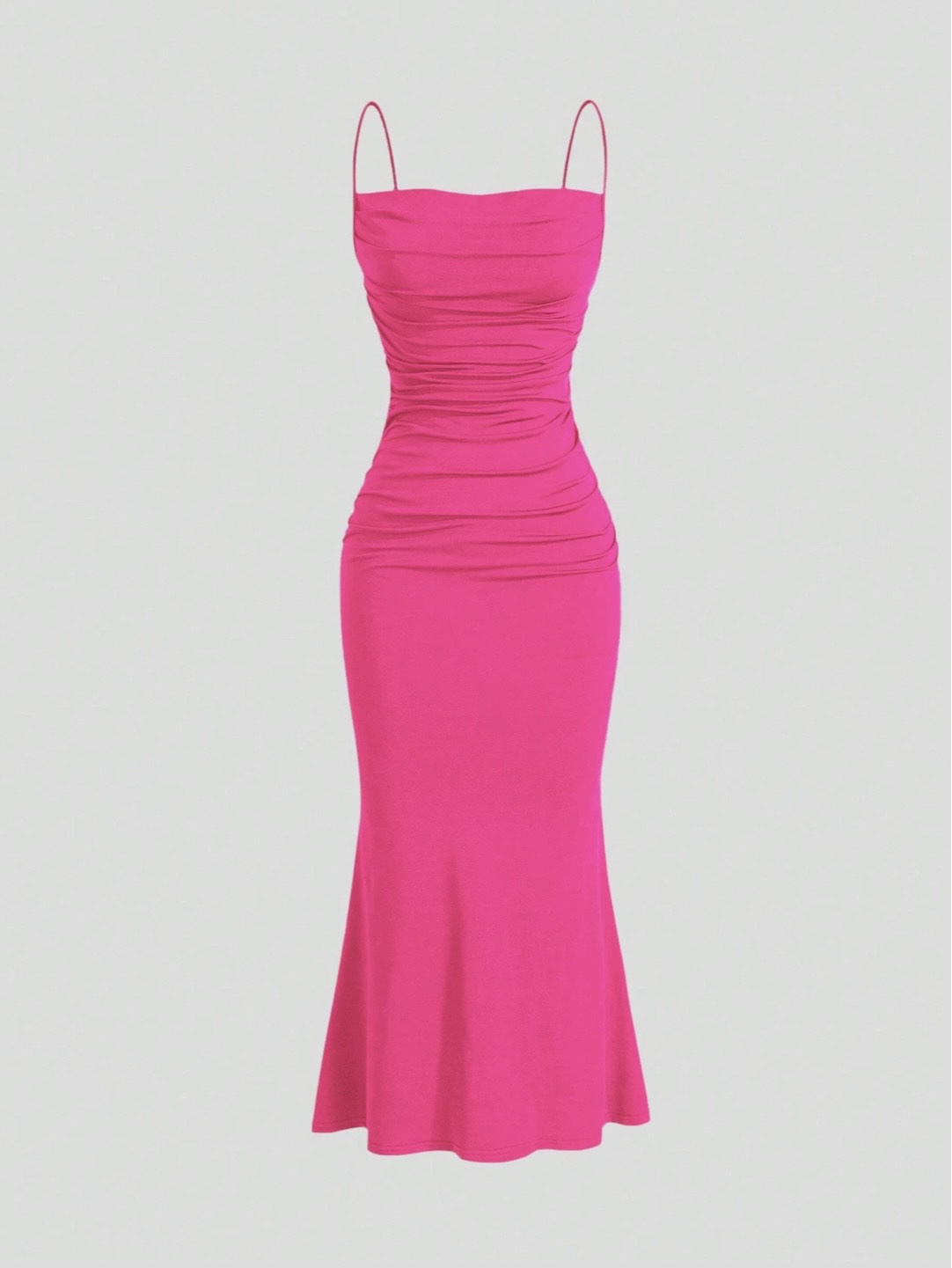 Elegant Pleated Mermaid Cami Maxi Dress – Ruched Backless Slip Dress for Evening & Parties