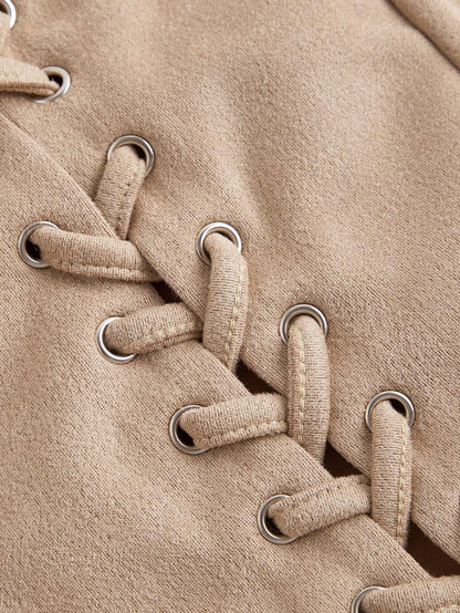 Lace-Up Front Crisscross Tank Top | Slim Fit Scoop & Square Neck Crop Top with Eyelet Detail