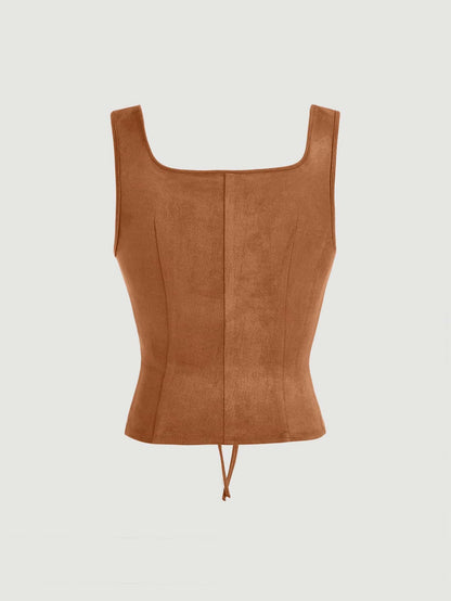 Lace-Up Front Crisscross Tank Top | Slim Fit Scoop & Square Neck Crop Top with Eyelet Detail