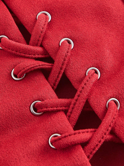 Lace-Up Front Crisscross Tank Top | Slim Fit Scoop & Square Neck Crop Top with Eyelet Detail