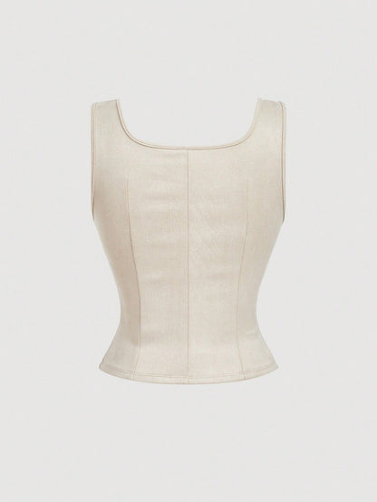 Embroidered Lace-Up Front Crisscross Tank Top | Slim Fit Scoop & Square Neck Crop Top with Eyelet Detail