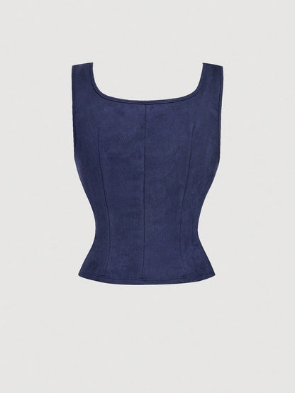 Embroidered Lace-Up Front Crisscross Tank Top | Slim Fit Scoop & Square Neck Crop Top with Eyelet Detail