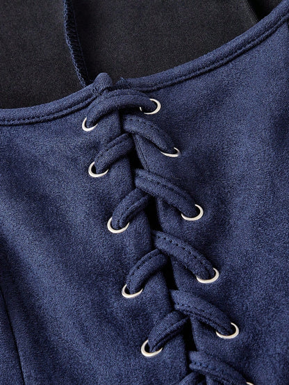 Embroidered Lace-Up Front Crisscross Tank Top | Slim Fit Scoop & Square Neck Crop Top with Eyelet Detail