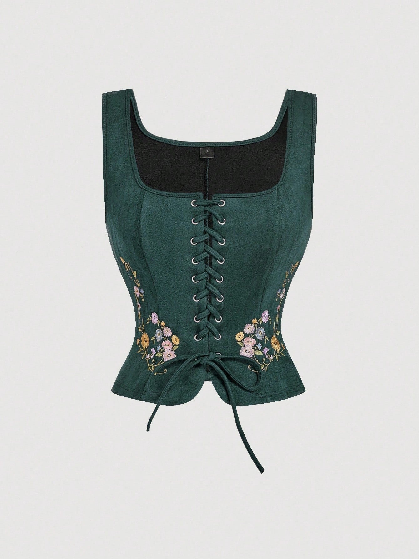 Embroidered Lace-Up Front Crisscross Tank Top | Slim Fit Scoop & Square Neck Crop Top with Eyelet Detail