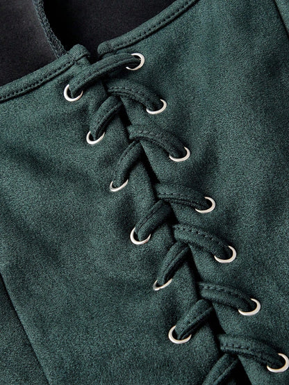 Embroidered Lace-Up Front Crisscross Tank Top | Slim Fit Scoop & Square Neck Crop Top with Eyelet Detail