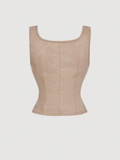 Embroidered Lace-Up Front Crisscross Tank Top | Slim Fit Scoop & Square Neck Crop Top with Eyelet Detail