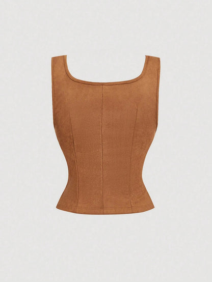 Embroidered Lace-Up Front Crisscross Tank Top | Slim Fit Scoop & Square Neck Crop Top with Eyelet Detail