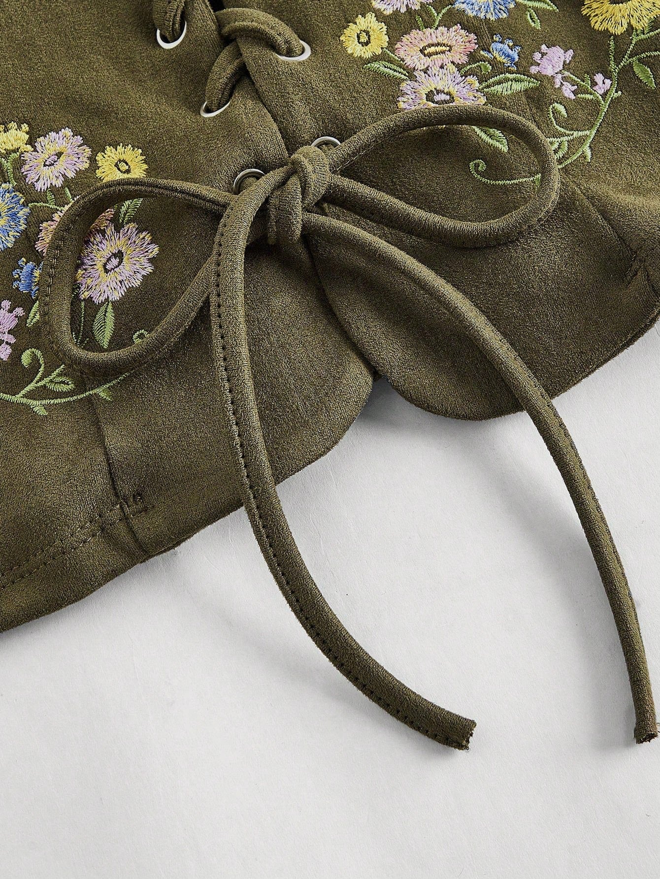 Embroidered Lace-Up Front Crisscross Tank Top | Slim Fit Scoop & Square Neck Crop Top with Eyelet Detail