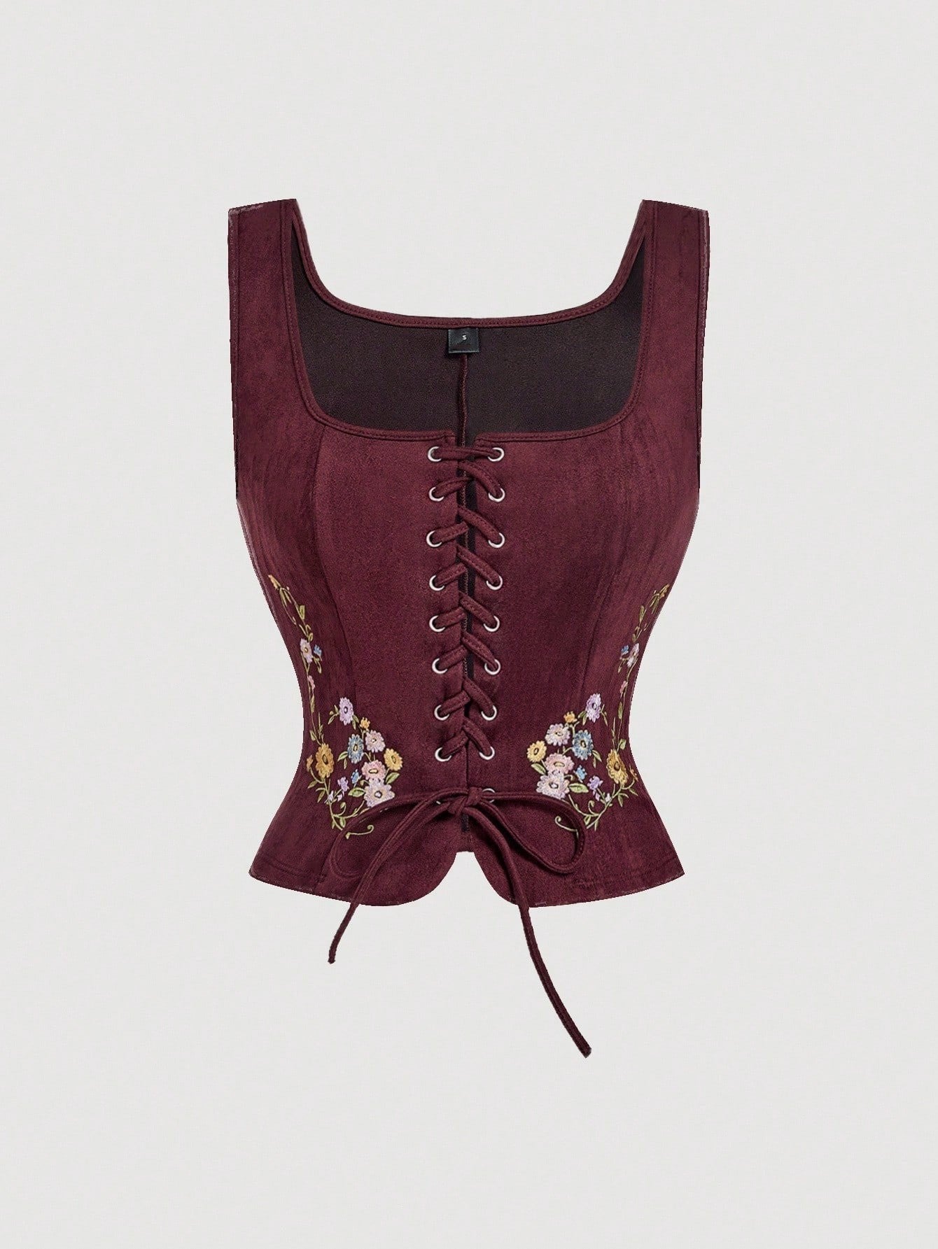 Embroidered Lace-Up Front Crisscross Tank Top | Slim Fit Scoop & Square Neck Crop Top with Eyelet Detail