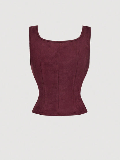 Embroidered Lace-Up Front Crisscross Tank Top | Slim Fit Scoop & Square Neck Crop Top with Eyelet Detail