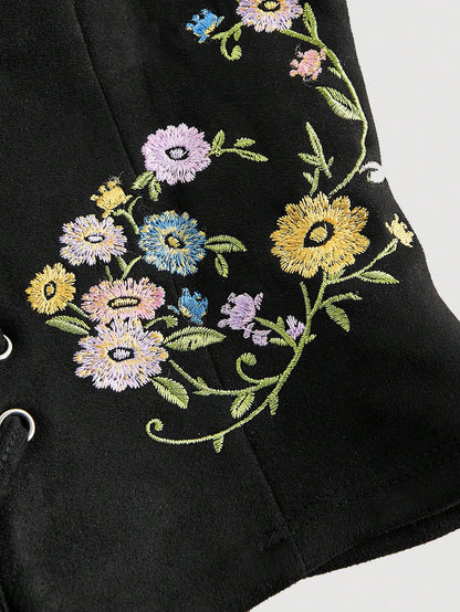 Embroidered Lace-Up Front Crisscross Tank Top | Slim Fit Scoop & Square Neck Crop Top with Eyelet Detail